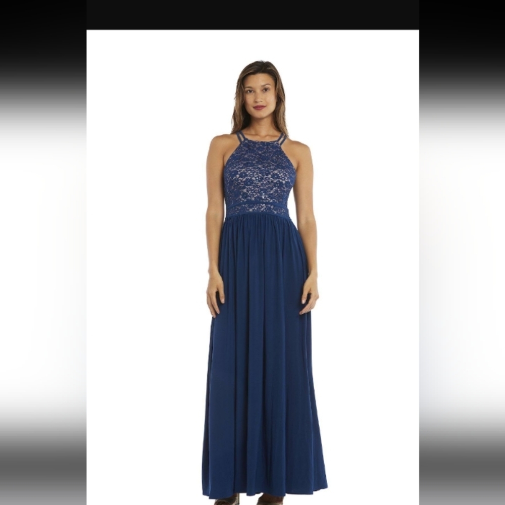 NIGHTWAY blue lace full length gown